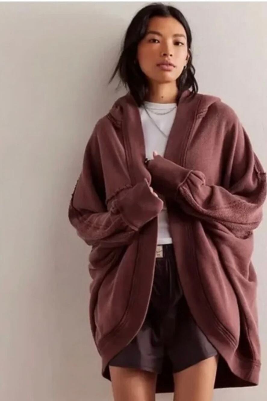 Free People We The Free Forever Yours Cardi - Mauve - Oversized Hoodie - Size L